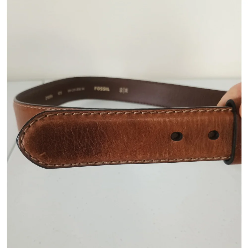 Fossil MB125520036 Brown Leather Belt 90/36 Silver Buckle